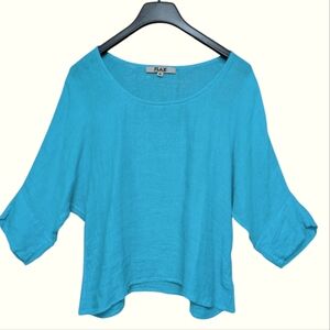 Flax Turquoise Linen Cotton Oversized Lagenlook Top Size Medium